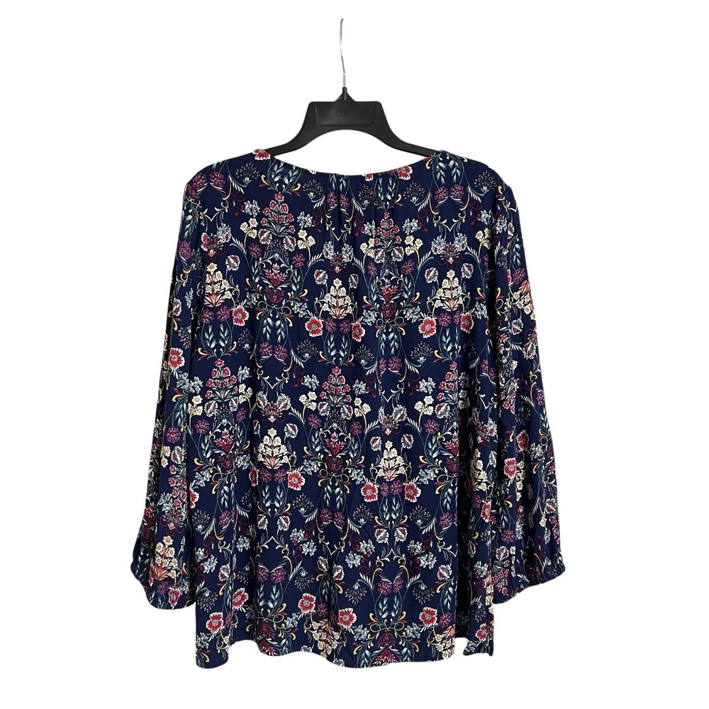 St John's Bay Top M Navy Multi Floral Whimsigoth Pullover Casual Boho Shirt‎ - Picture 2 of 12